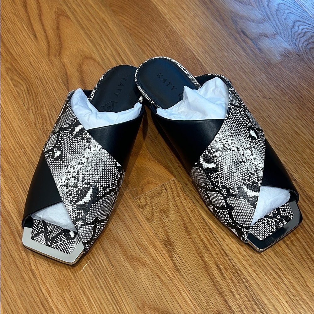 Katy Perry Collections Black and Snake Pattern Mules Women size 10 new